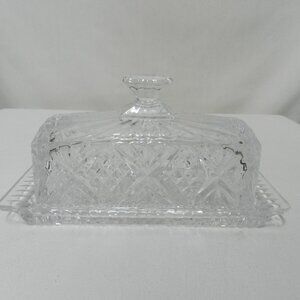 Godinger Crystal glass Butter Dish Lid Traditional knob elegant Diamond Cut